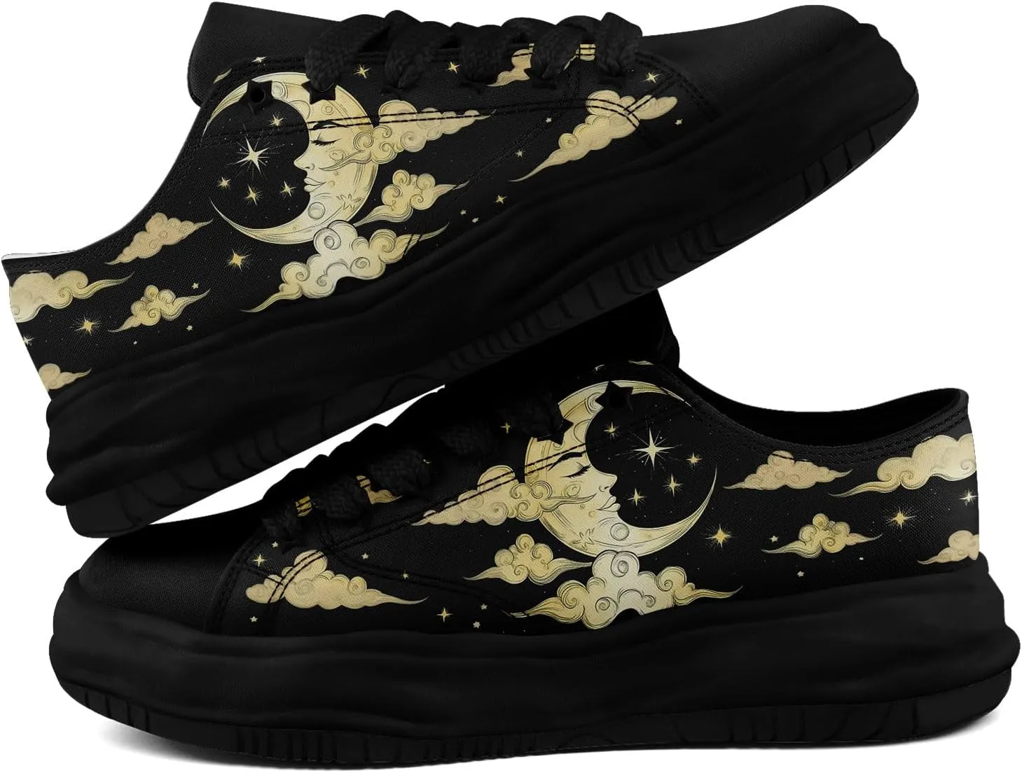 Women's Moon Sun Star Canvas Sneakers Men's Artistic Low-Top Casual Shoes Comfortable Unisex Lightweight Footwear