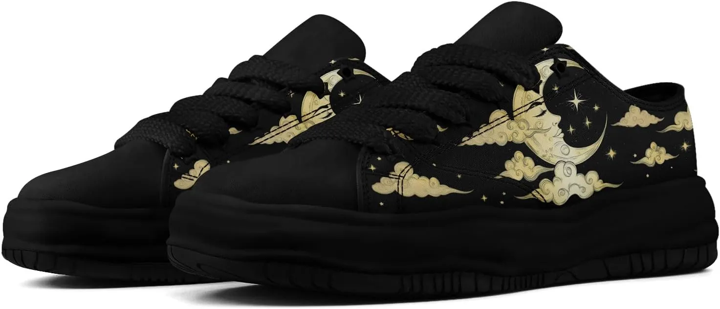 Women's Moon Sun Star Canvas Sneakers Men's Artistic Low-Top Casual Shoes Comfortable Unisex Lightweight Footwear