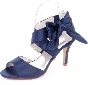 Women's Orange Bow Sandals Satin Dress Shoes Bridal Wedding Heels, Party Show Shoes