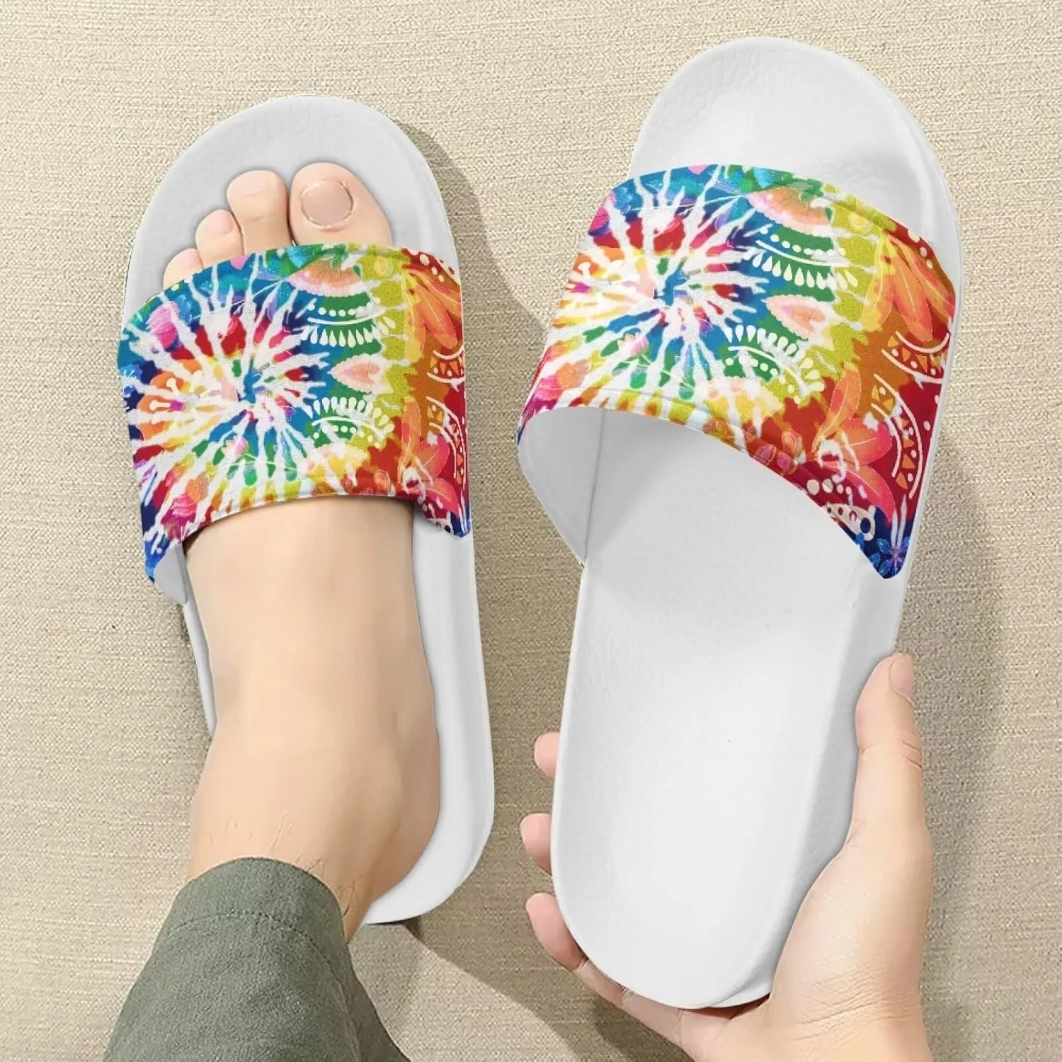 Womens Pillow House Comfy Slide Sandals Open Toe White Flat Shoes Leather Slip On Sandals Quick Drying Slippers Pain Relief Footwear Easy to Clean