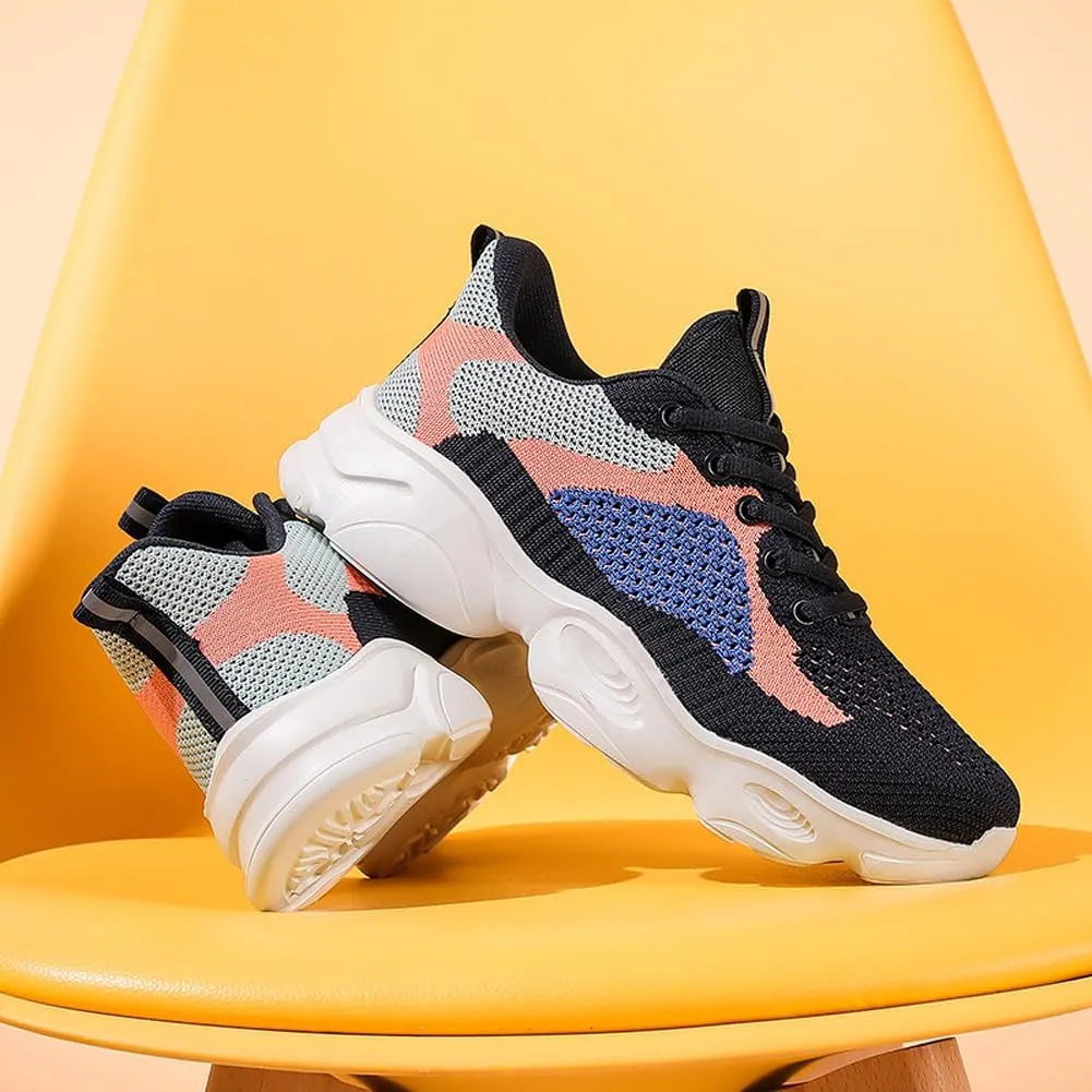 Women's Platform Breathable Soft Mesh Lace Up Sneakers Lightweight Road Running Walking Sock Shoes