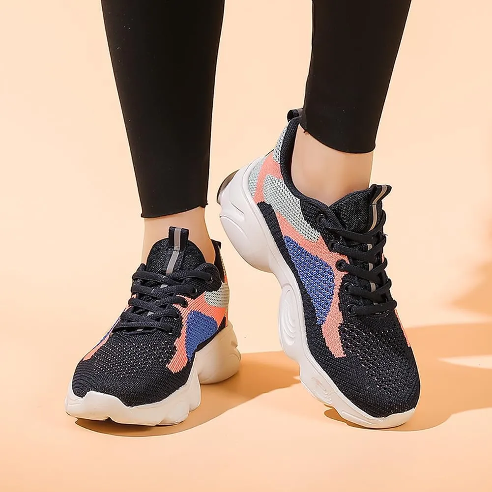 Women's Platform Breathable Soft Mesh Lace Up Sneakers Lightweight Road Running Walking Sock Shoes