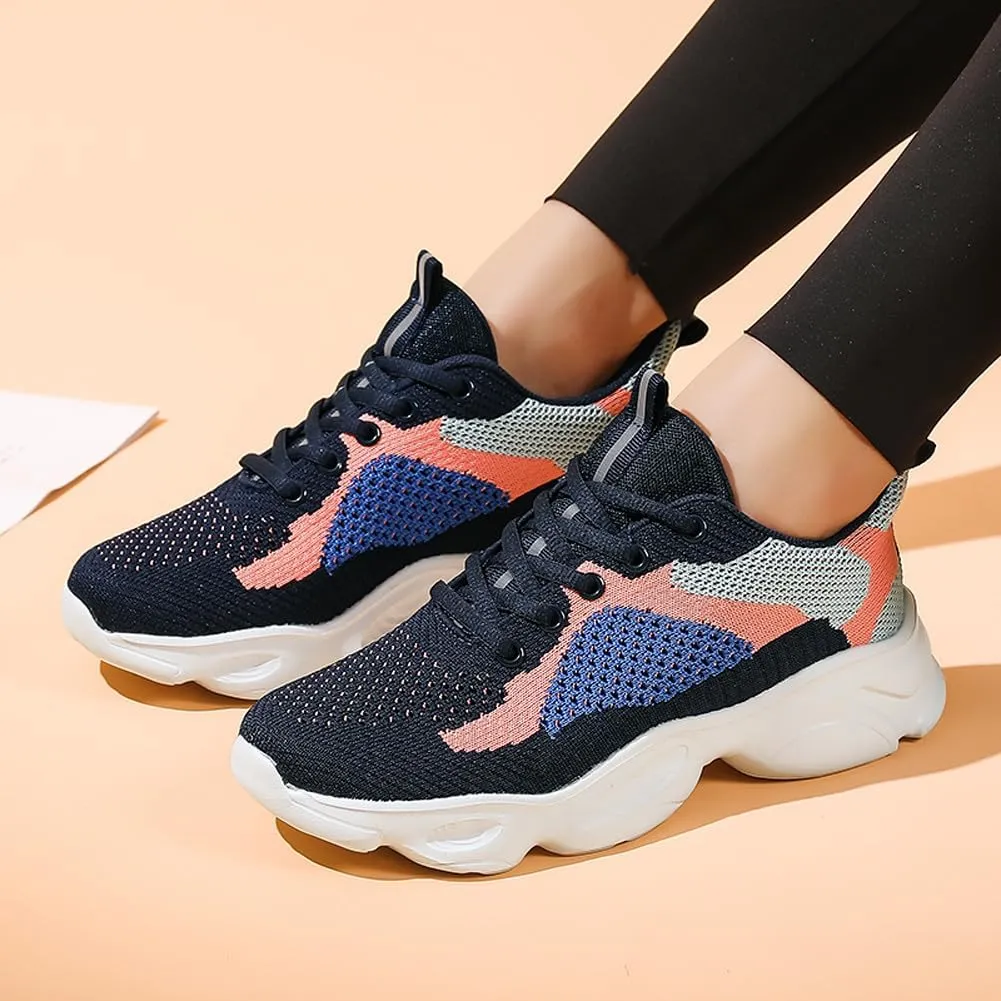 Women's Platform Breathable Soft Mesh Lace Up Sneakers Lightweight Road Running Walking Sock Shoes