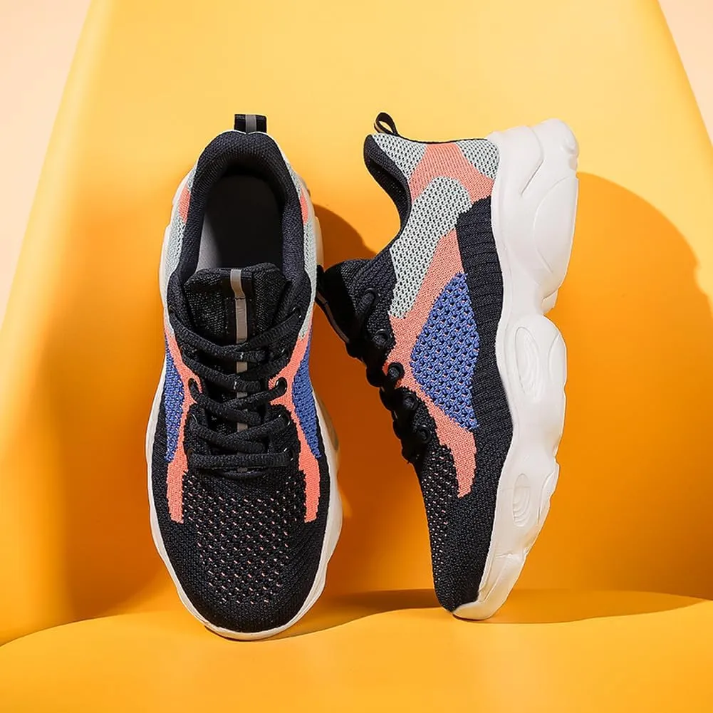Women's Platform Breathable Soft Mesh Lace Up Sneakers Lightweight Road Running Walking Sock Shoes