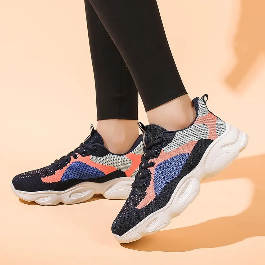 Women's Platform Breathable Soft Mesh Lace Up Sneakers Lightweight Road Running Walking Sock Shoes