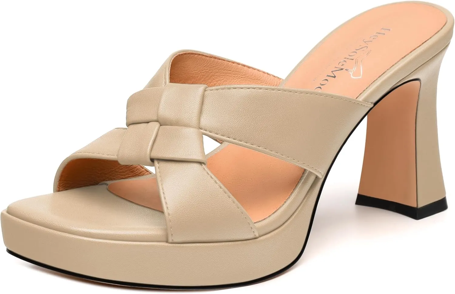 Womens Platform Sandals, Block High Heel Open Toe Slip-on Sandals for Women, Woven Straps Heeled Slippers with Leather Insole 3.3"
