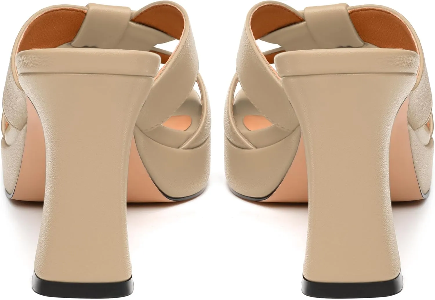 Womens Platform Sandals, Block High Heel Open Toe Slip-on Sandals for Women, Woven Straps Heeled Slippers with Leather Insole 3.3"