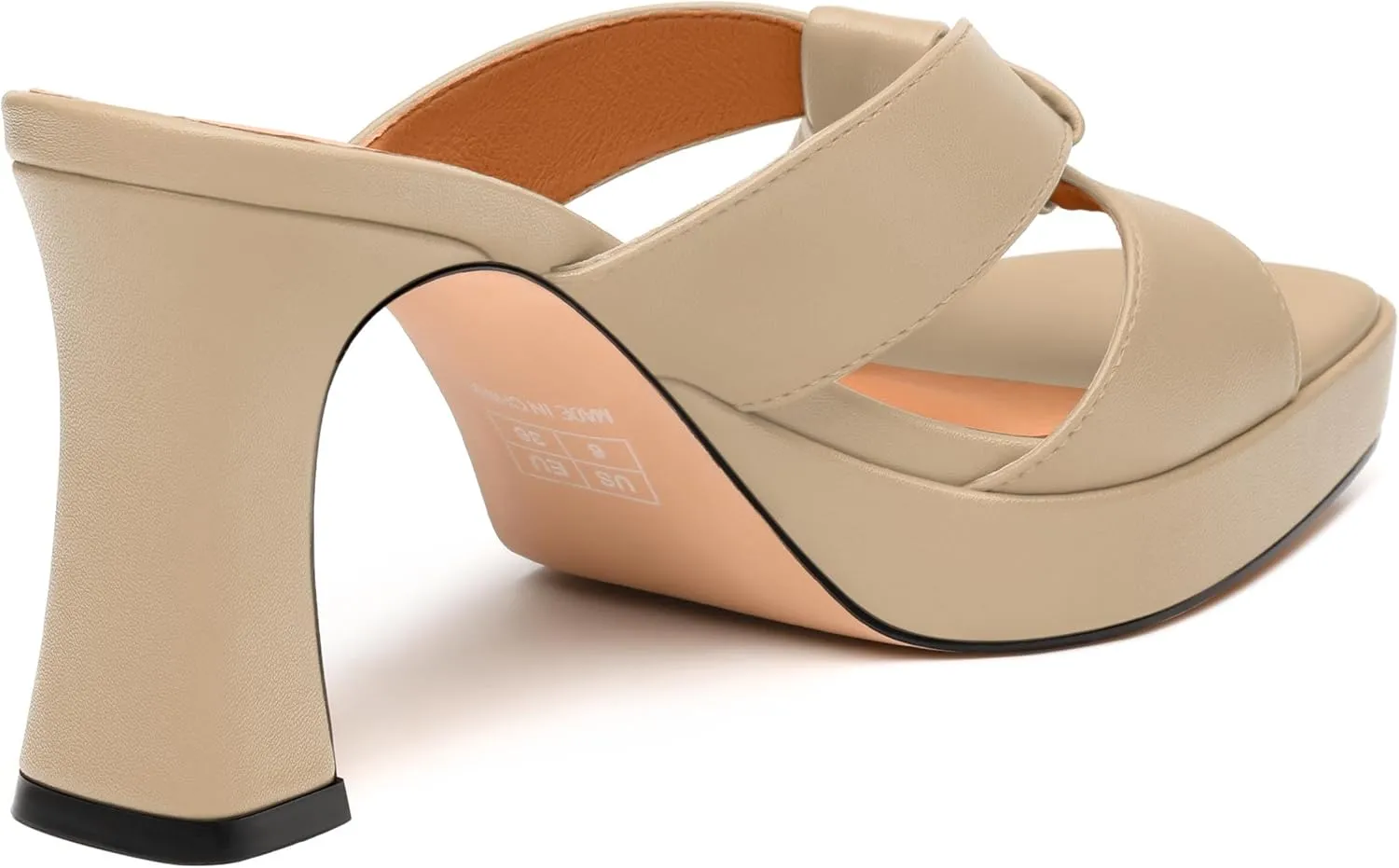 Womens Platform Sandals, Block High Heel Open Toe Slip-on Sandals for Women, Woven Straps Heeled Slippers with Leather Insole 3.3"
