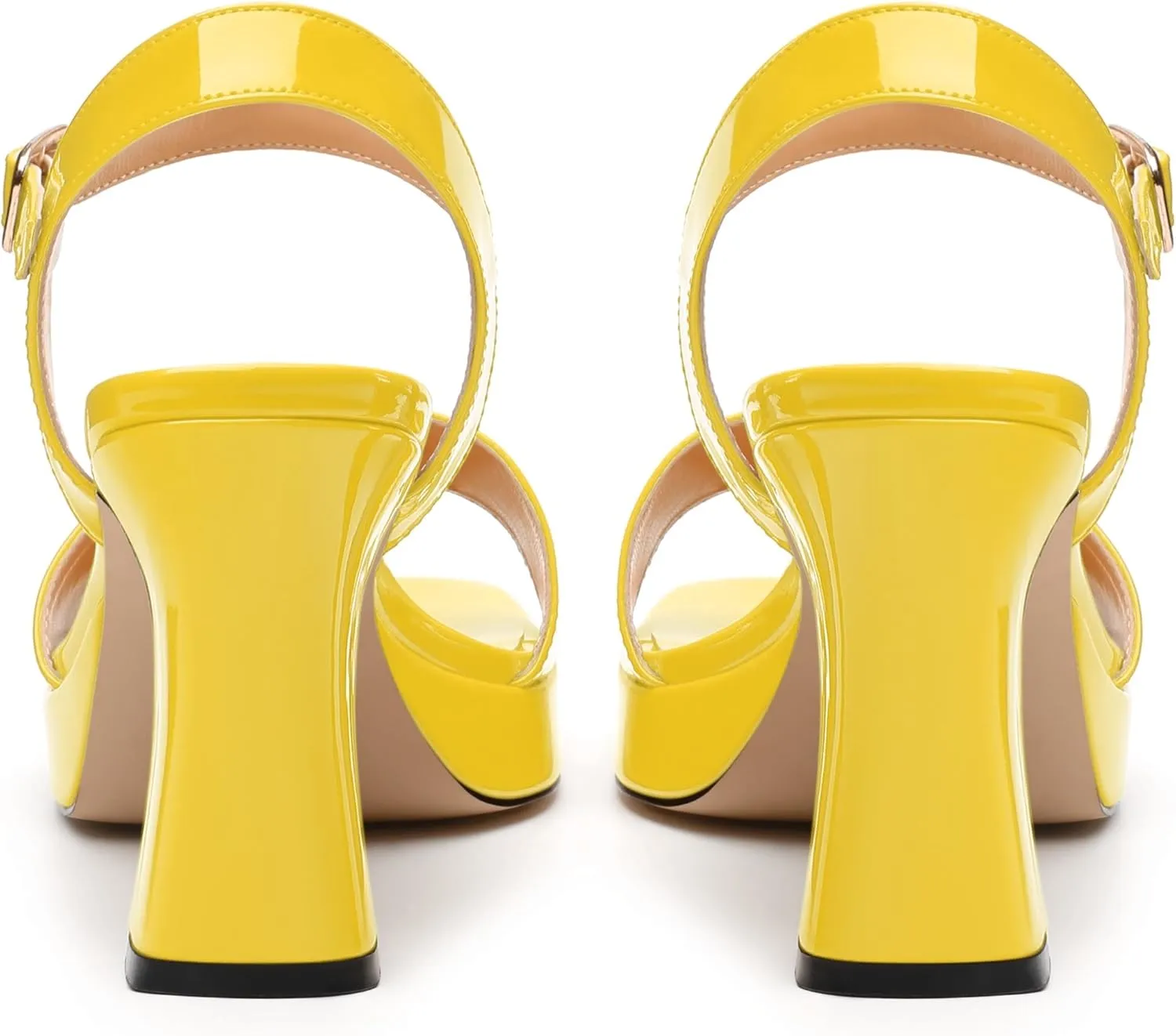 Womens Platform Sandals, Chunky High Heel Sqaure Teo Sandals, Open Toe Comfort Dress Sandals for Women, Ankle Strap Buckle Patent Sandals
