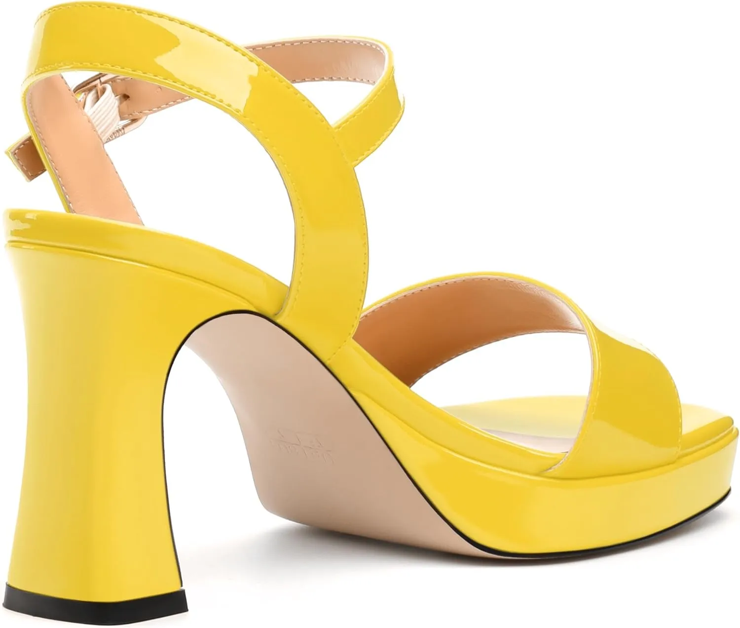 Womens Platform Sandals, Chunky High Heel Sqaure Teo Sandals, Open Toe Comfort Dress Sandals for Women, Ankle Strap Buckle Patent Sandals