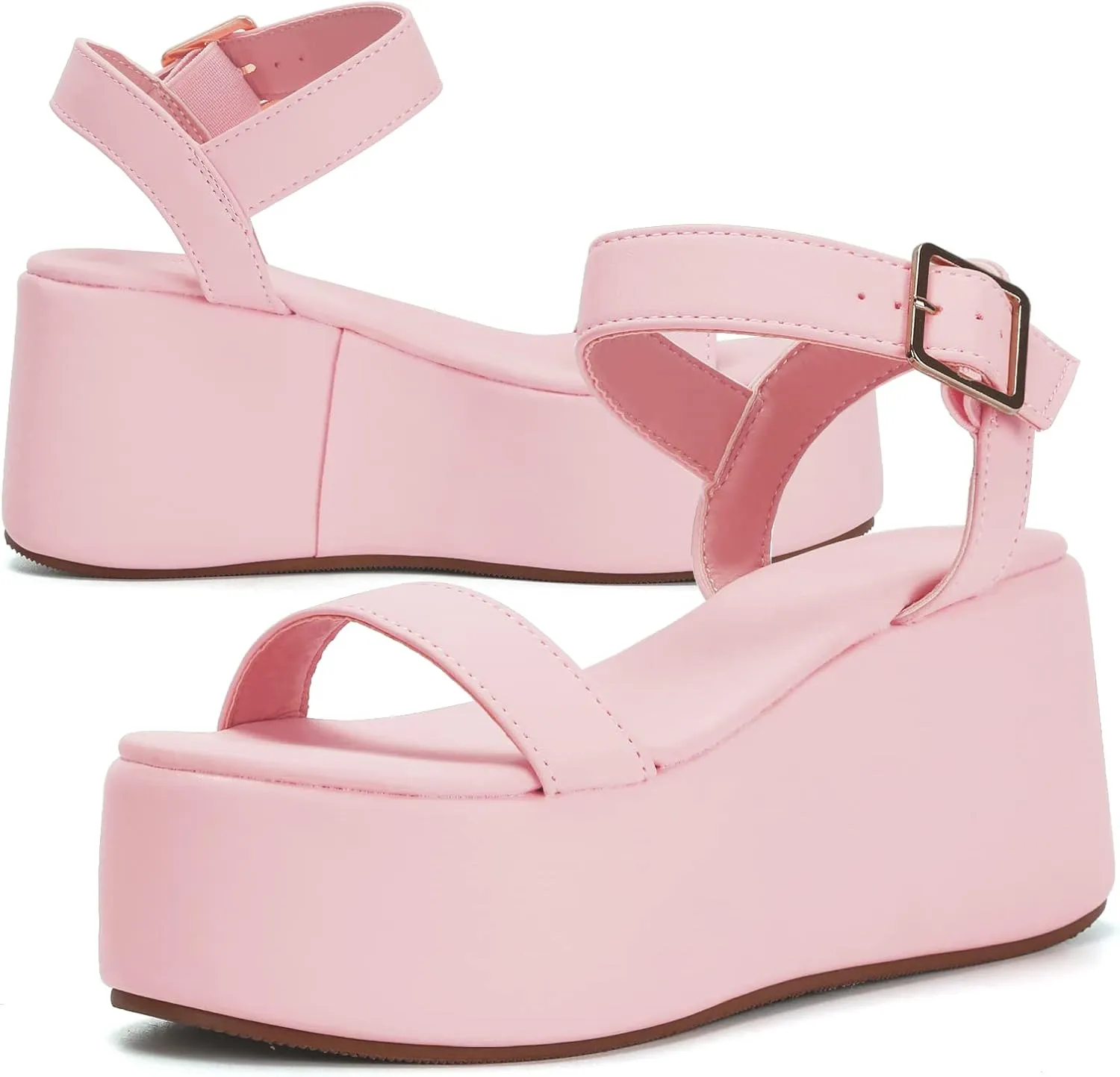 Women's Platform Sandals,Two Band Wedge Sandals with Adjustable Ankle Strap