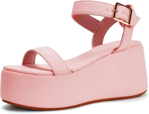 Women's Platform Sandals,Two Band Wedge Sandals with Adjustable Ankle Strap