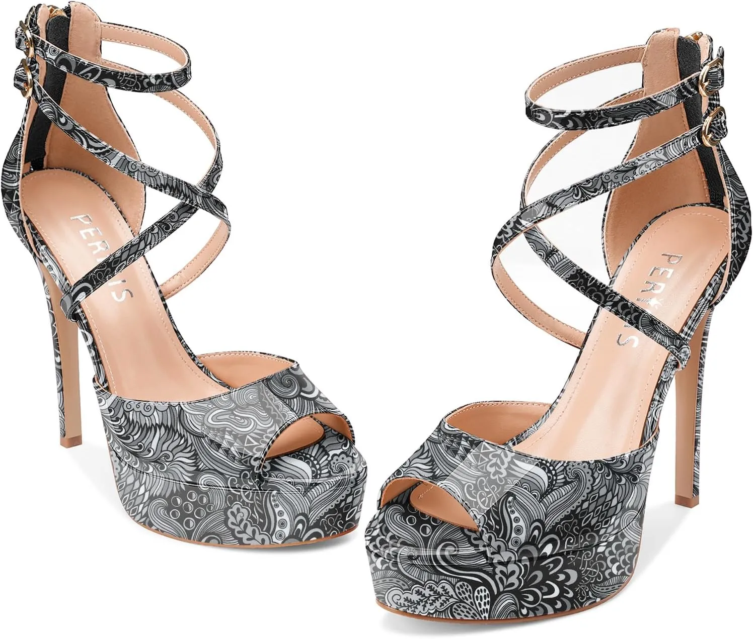 Women's Platform Stiletto High Heels Peep Open Toe Crisscross Stilettos Strappy Sandals Heeled Spring Summer Sandals for Ladies Comfy 5 Inch