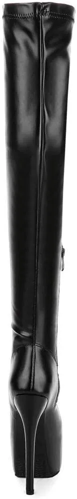 Womens Platform Thigh High Stiletto Heel Boots Round Toe Over The Knee Boots with Side Zipper