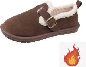 Women's Plush Round Toe Slip-On Shoes, Cotton Plush Short-Tube Flat Snow Boots, Warm Durable Shoes Casual Fashion