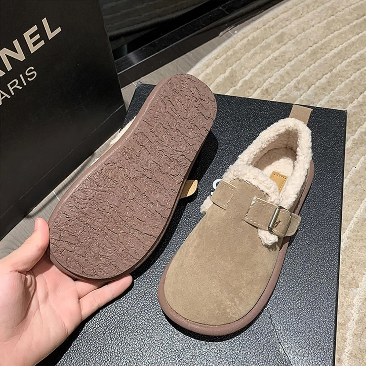 Women's Plush Round Toe Slip-On Shoes, Cotton Plush Short-Tube Flat Snow Boots, Warm Durable Shoes Casual Fashion
