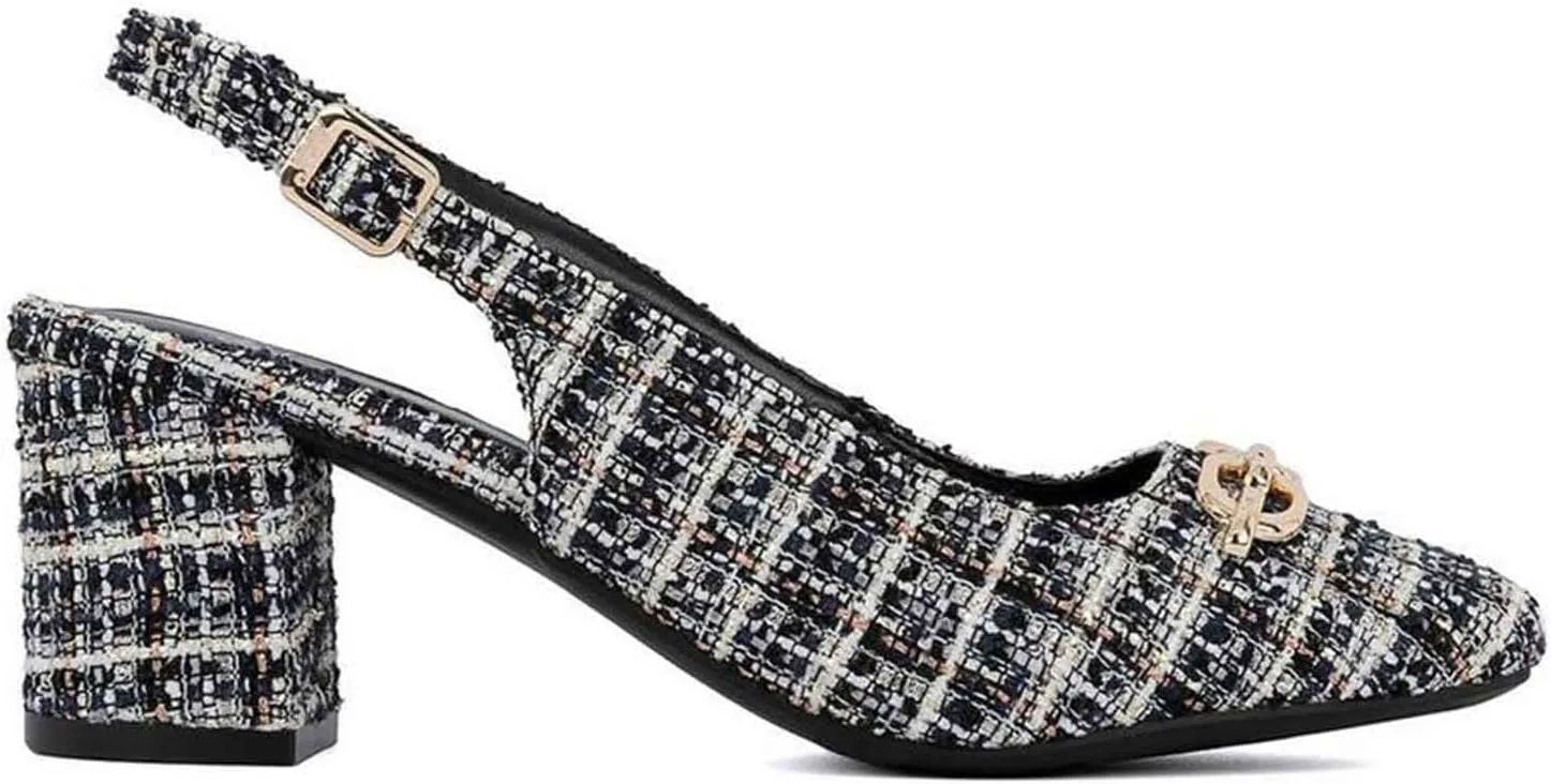 Women's Round Toe Chunky Heel Slingback Heels 2.3 Inch Chunky Mid Heels with Metal Buckle Dress Pumps Shoes for Wedding Work Evening