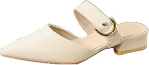 Womens Satin Backless Low Heeled Mule Sandals Comfort Sexy Closed Pointed Toe Adjustable strap slip on block heel Dress Sandals