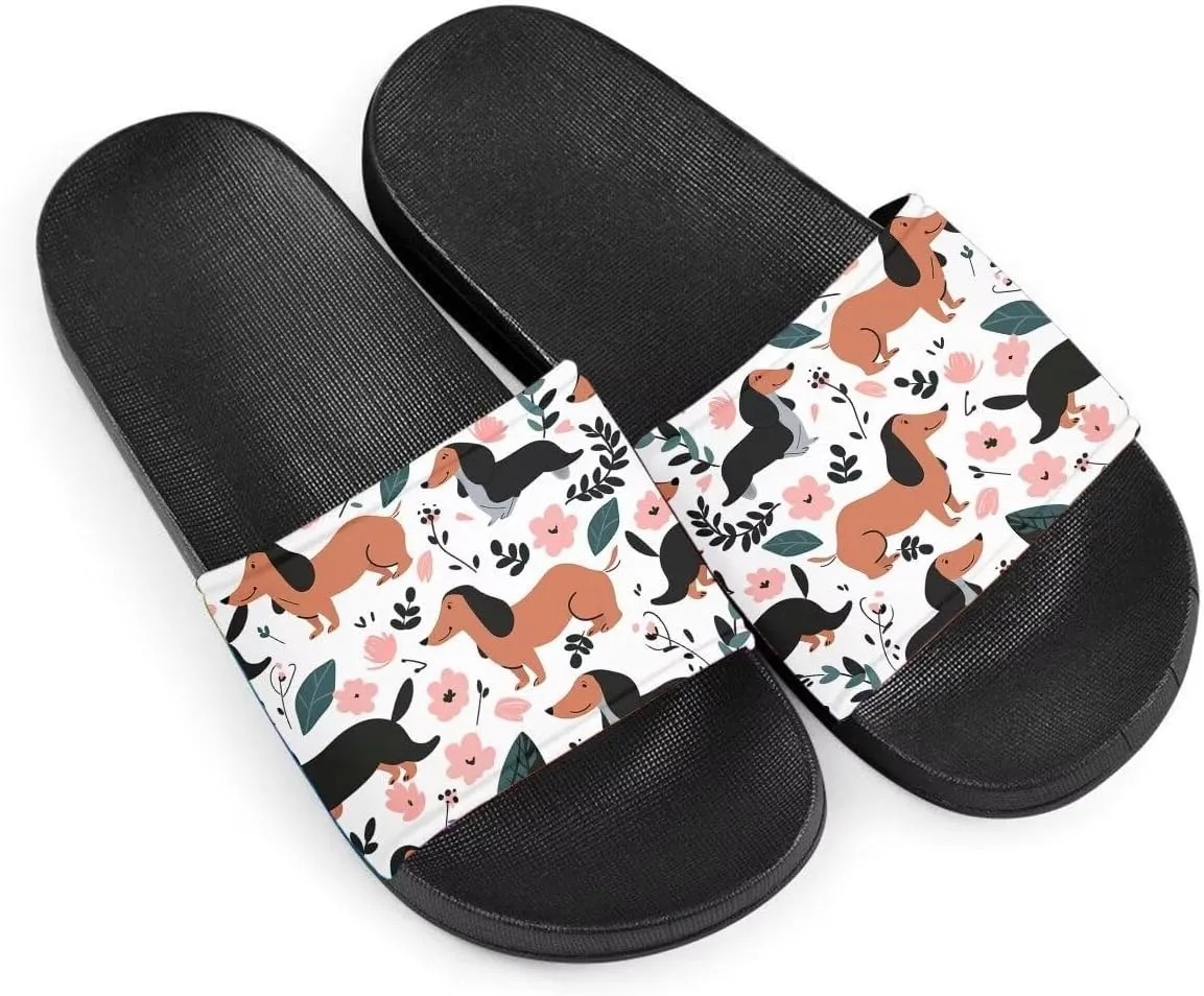 Women's Slides | Women's Slip On Sandals | Dog Print | Comfortable & LightWeight | Summer House Shoes | Beach Indoor Outdoor Hotel Gym