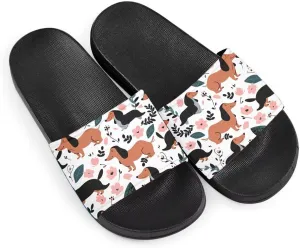 Women's Slides | Women's Slip On Sandals | Dog Print | Comfortable & LightWeight | Summer House Shoes | Beach Indoor Outdoor Hotel Gym