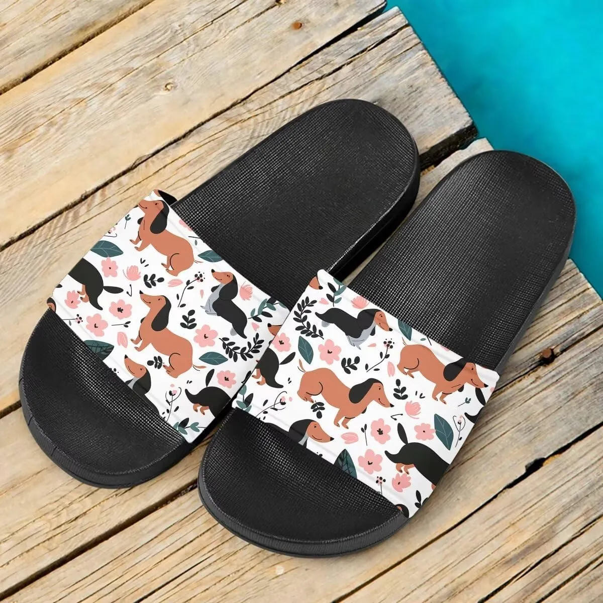 Women's Slides | Women's Slip On Sandals | Dog Print | Comfortable & LightWeight | Summer House Shoes | Beach Indoor Outdoor Hotel Gym