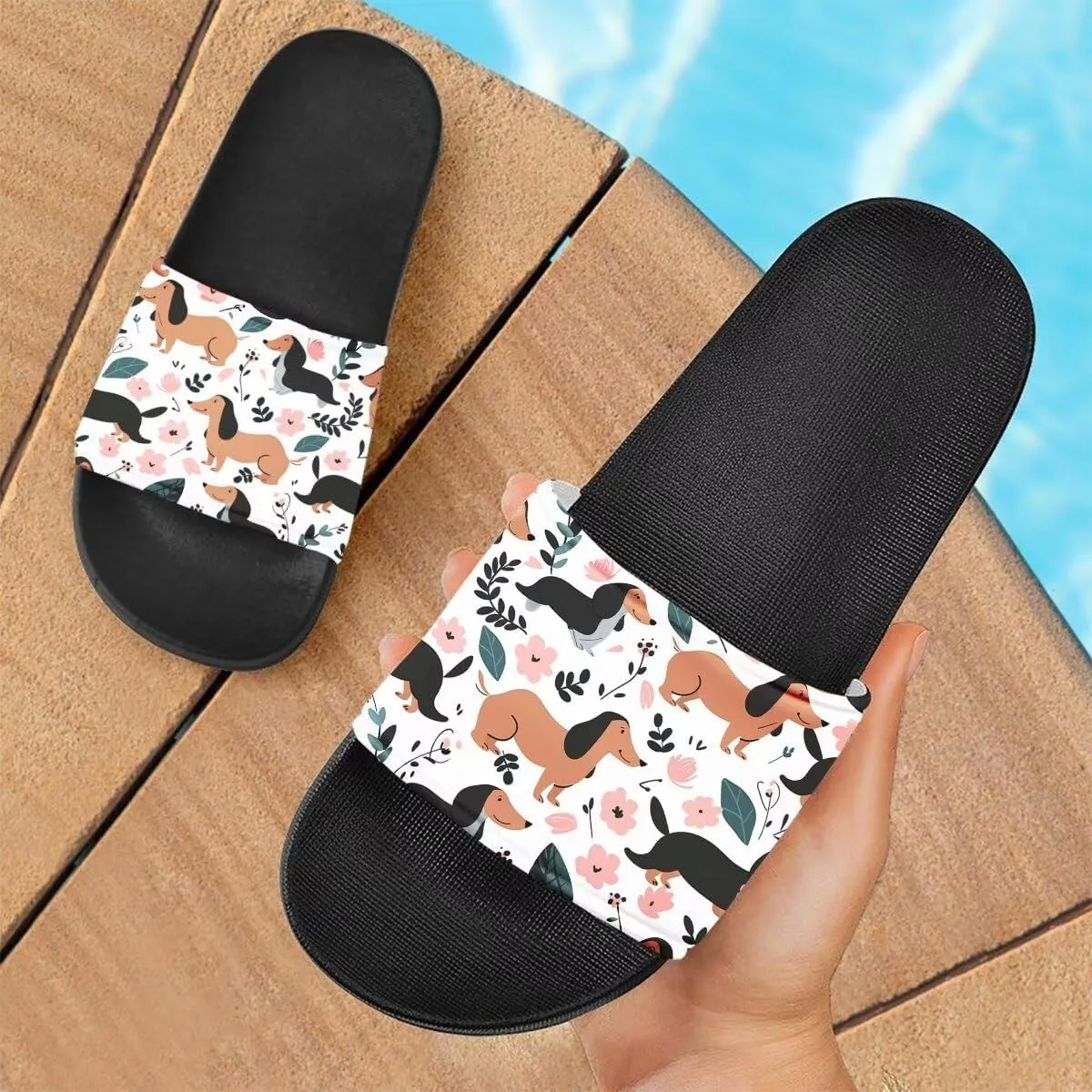 Women's Slides | Women's Slip On Sandals | Dog Print | Comfortable & LightWeight | Summer House Shoes | Beach Indoor Outdoor Hotel Gym