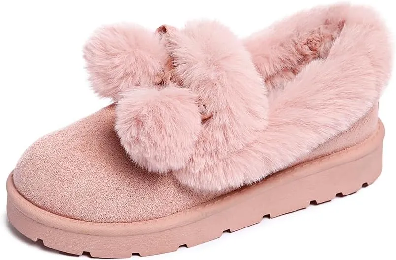 Women’s Slippers Platform Mini Boots for Suede Leather Slip-on Fluffy Warm Comfy