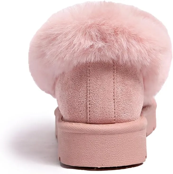 Women’s Slippers Platform Mini Boots for Suede Leather Slip-on Fluffy Warm Comfy