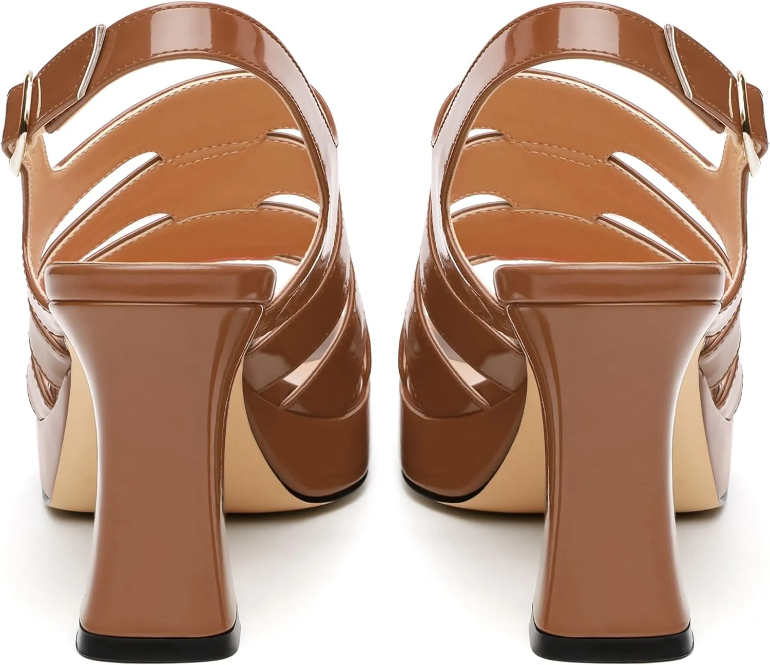 Women's thick soled sandals, square open toe thick heel women's ankle strap sandals, buckle leather insole sandals 3.3 inches, sexy thick heel sandals