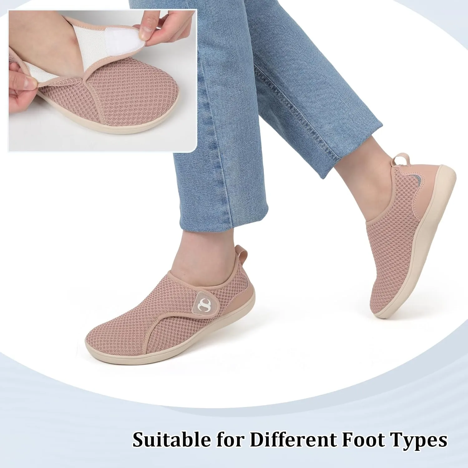 Womens Walking Shoes Comfortable Wide Diabetic Shoes Adjustable Zero Drop Edema Shoe Breathable Neuropathy Nursing Shoes Casual Wide Width Sneakers