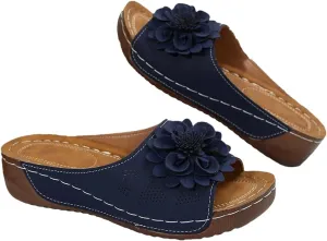 Womens Wedge Sandals 2025 Flower Summer Dressy Flat Open Toe Platform Shoes Casual Boho Slip on Beach Walking Sandals