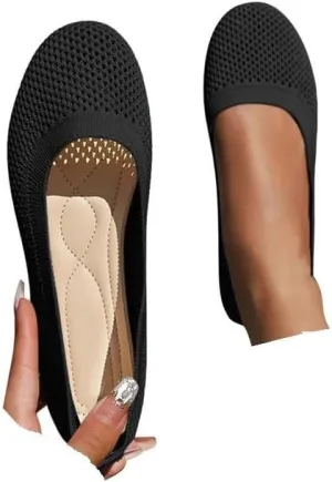 Women's Wide Fit Ballet Flats - Round Toe Slip-On Knit Shoes with Arch Support, Breathable & Comfortable for Work, Formal Dressy Occasions