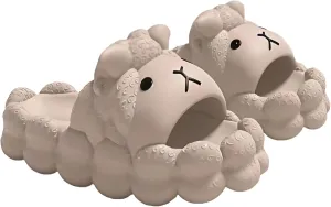 Women's/Men's Cartoon Sheep Slides Ultra-Soft Thick-Sole House Slippers with Anti-Slip Design Lightweight Elastic Foam Indoor/Outdoor Comfort Sandals for Adults (Black,White，Gray, 5-8)