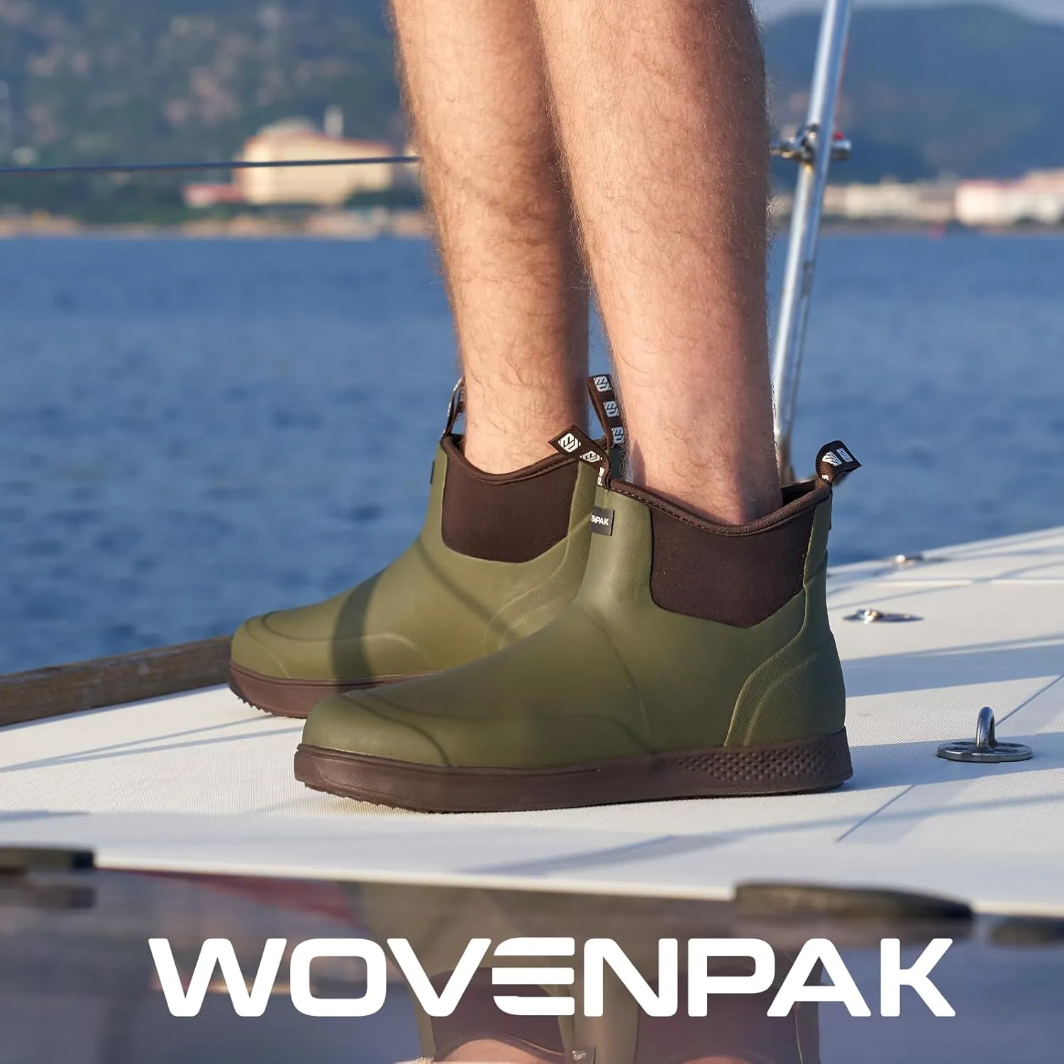 WOVENPAK Deck Boots for Men, Rain Boots Men, Waterproof Fishing Boots, Mens Deck Boots, Anti-slip Rubber Work Ankle Rain Boots Shoes for Outdoor Fishing, Boating, Size 6-13