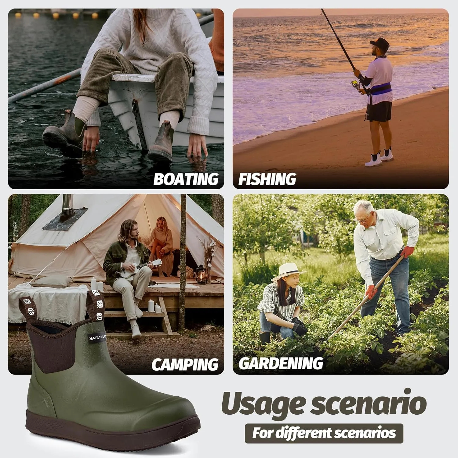 WOVENPAK Deck Boots for Men, Rain Boots Men, Waterproof Fishing Boots, Mens Deck Boots, Anti-slip Rubber Work Ankle Rain Boots Shoes for Outdoor Fishing, Boating, Size 6-13