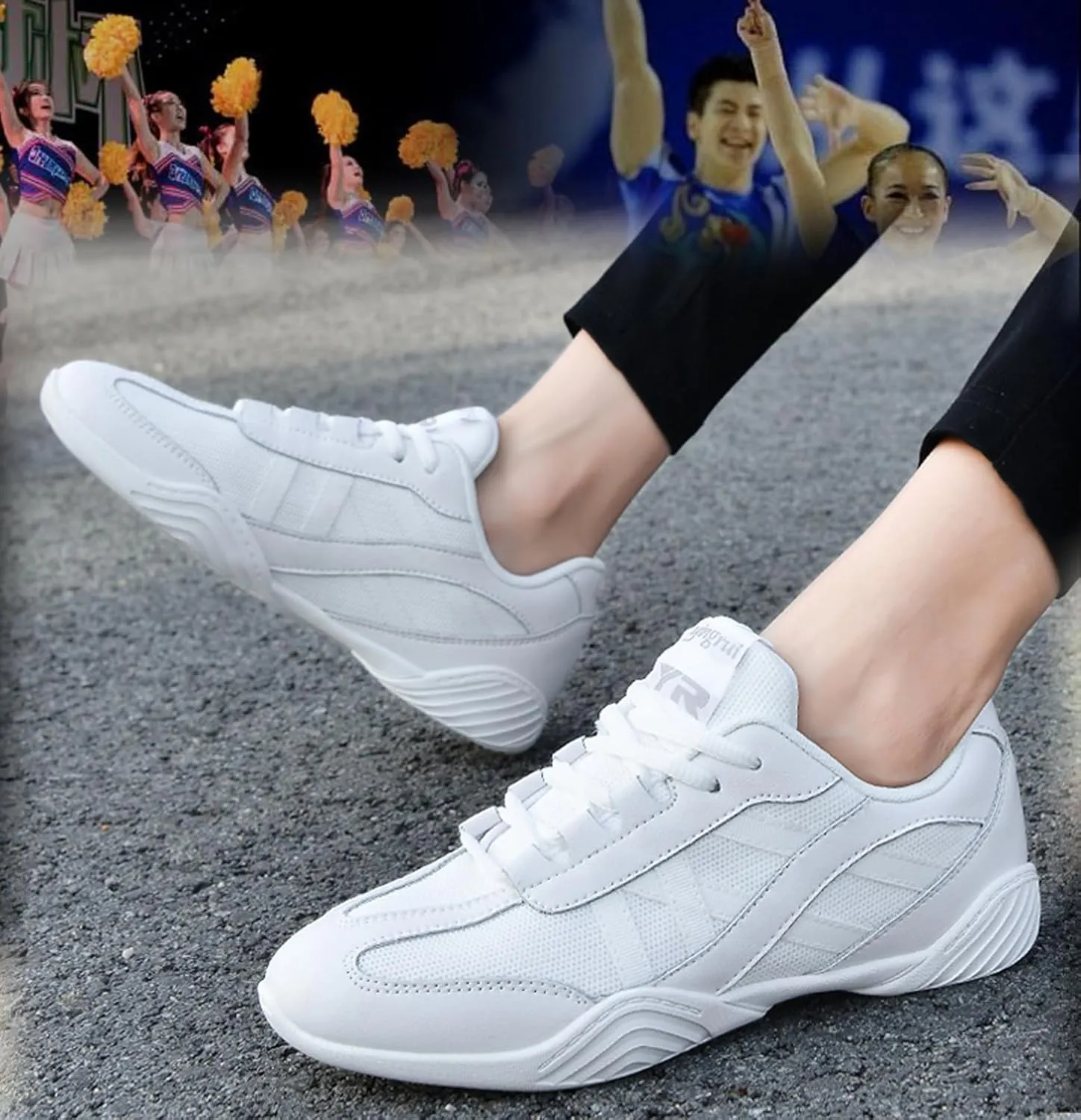 WUIWUIYU Boys Girls White Cheer Shoes Lace Up School Cheerleading Competition Dance Sports Sneakers Shoe