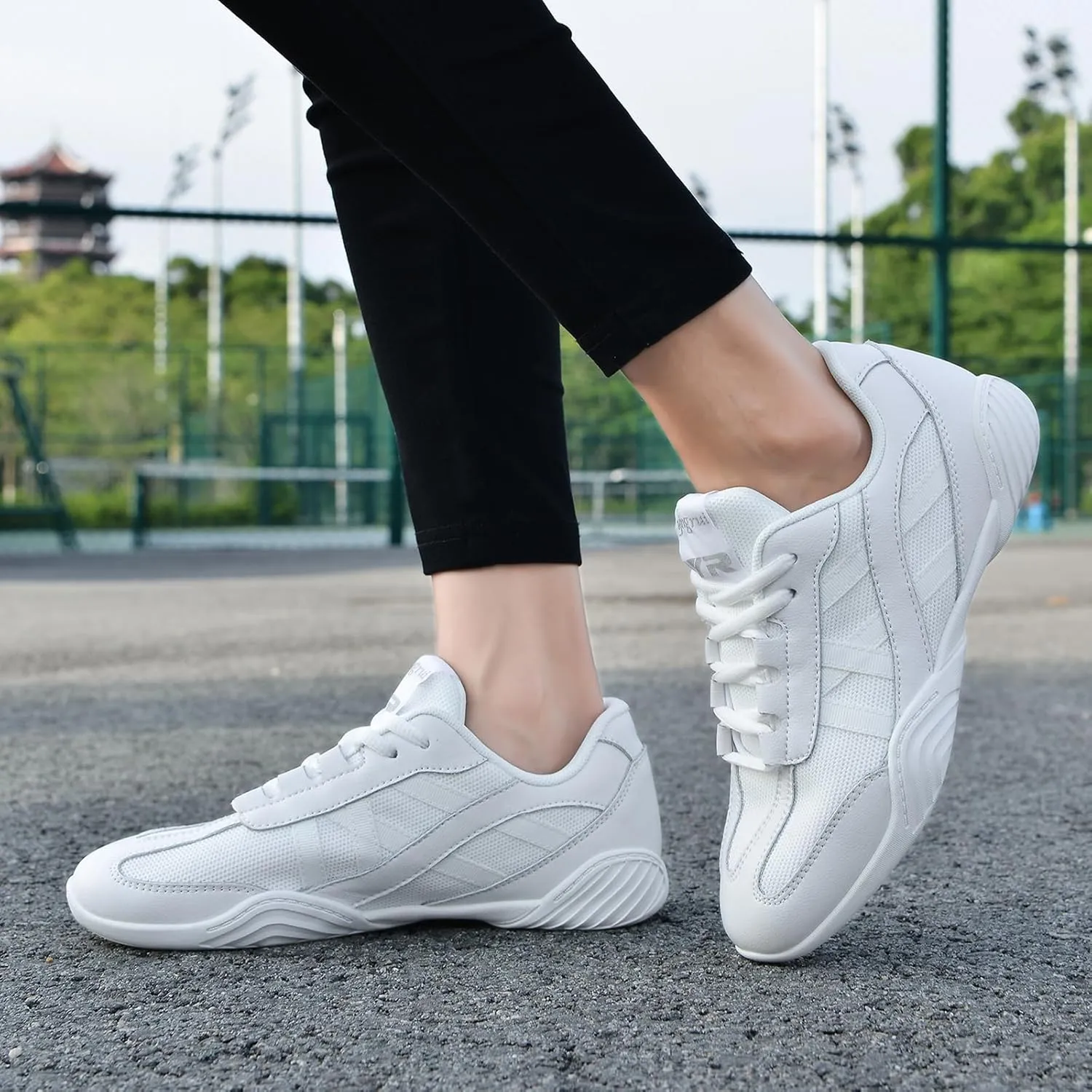WUIWUIYU Boys Girls White Cheer Shoes Lace Up School Cheerleading Competition Dance Sports Sneakers Shoe