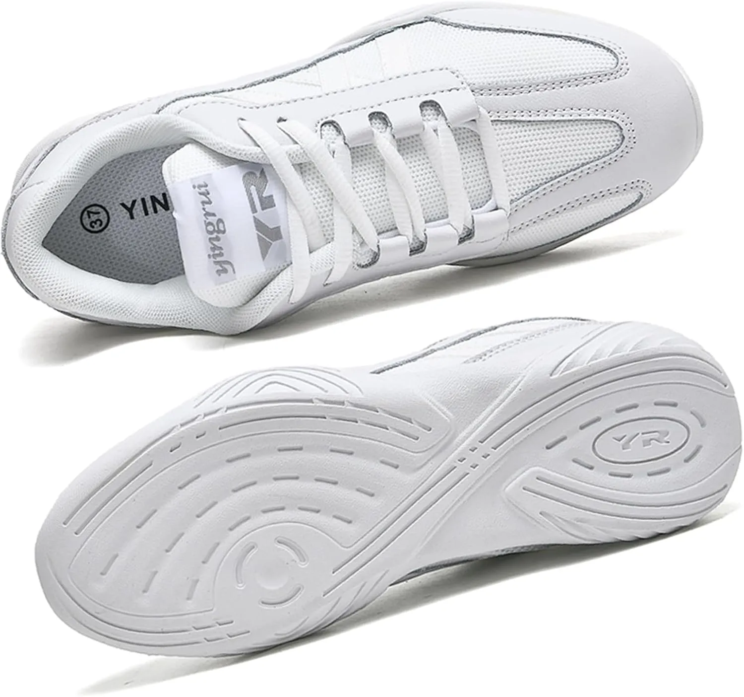 WUIWUIYU Boys Girls White Cheer Shoes Lace Up School Cheerleading Competition Dance Sports Sneakers Shoe