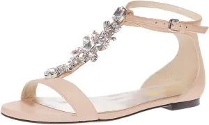 XYD Women Comfort Open Toe Rhinestone T-Strap Flat Sandals Ankle Strap Low Heel Easy Walking Shoes