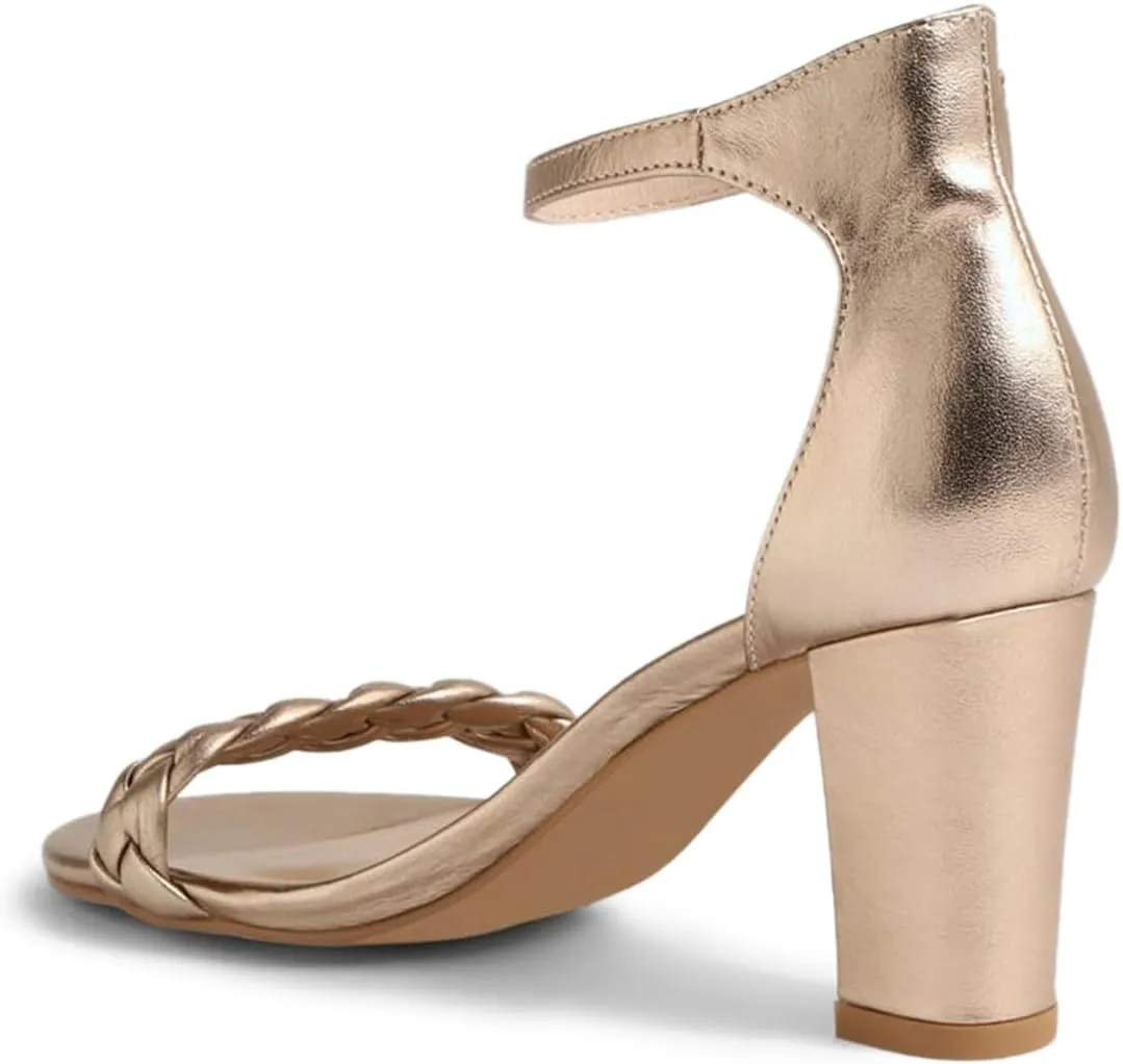 YDN Women Braided Straps Open Round Toe Sandals Easy Buckle Strap Chunky High Heels Shoes for Bridal Event Outfit Size 4-16 US