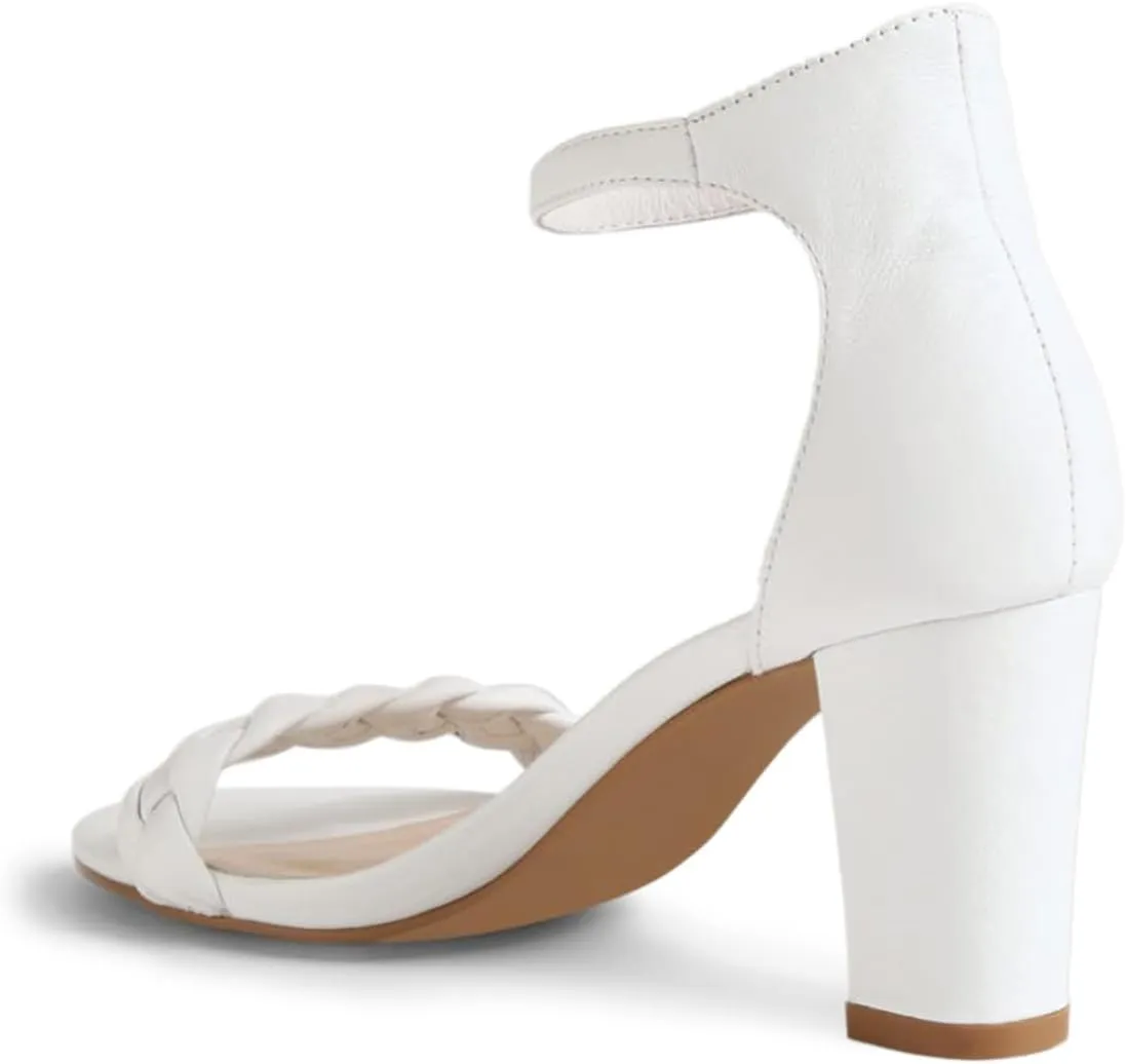 YDN Women Braided Straps Open Round Toe Sandals Easy Buckle Strap Chunky High Heels Shoes for Bridal Event Outfit Size 4-16 US