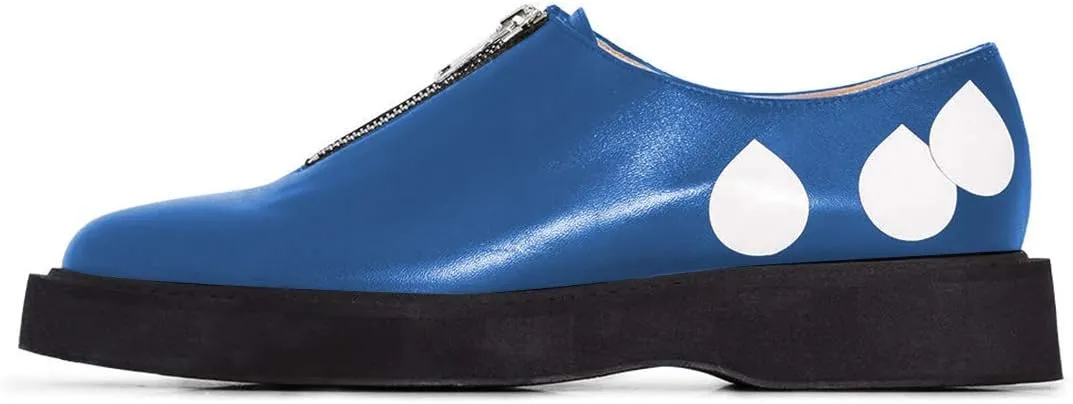 YDN Women Little Platform Loafers Cute Round Toe Leather Zip No Heel Slip-on Travel Campus Walking Shoes Size 4-15 US