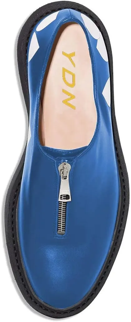 YDN Women Little Platform Loafers Cute Round Toe Leather Zip No Heel Slip-on Travel Campus Walking Shoes Size 4-15 US