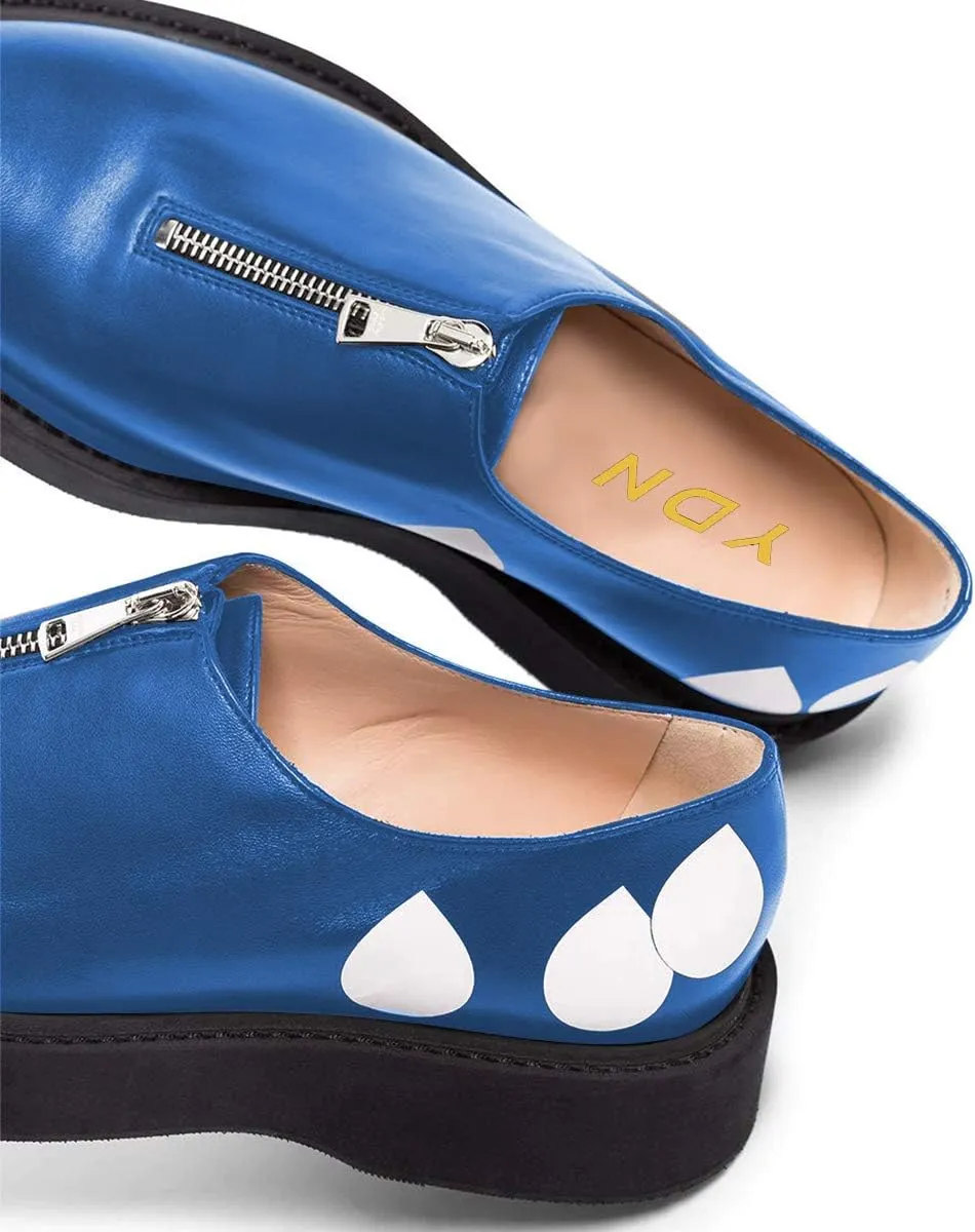 YDN Women Little Platform Loafers Cute Round Toe Leather Zip No Heel Slip-on Travel Campus Walking Shoes Size 4-15 US