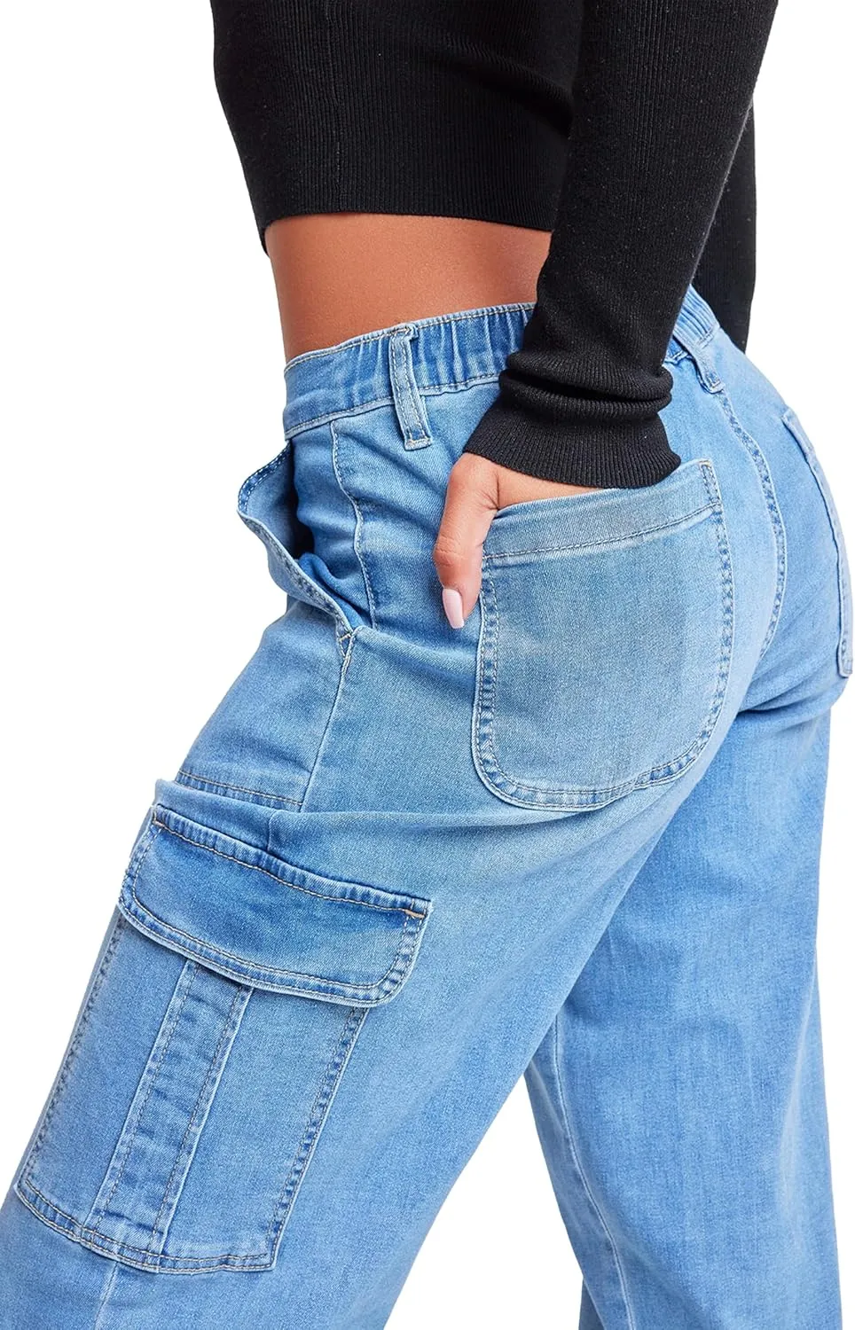 YMI Women´s Elastic Waist Straight Leg Cargo Jean