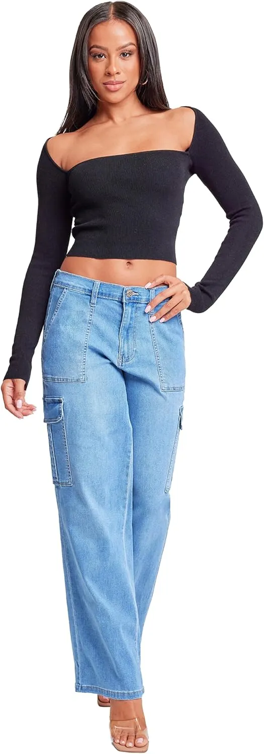 YMI Women´s Elastic Waist Straight Leg Cargo Jean
