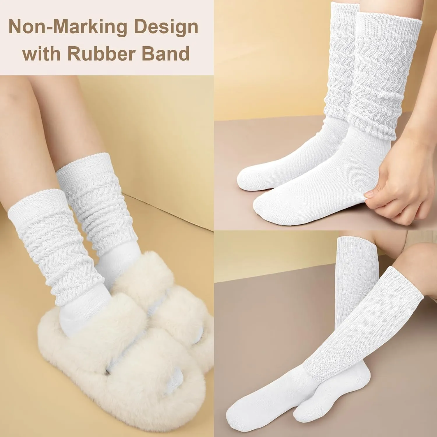 YSense 6 Pairs Slouch Socks Women, Thigh High Long Boot Stockings for Women, Soft Knit Casual Crew Slouchy Socks for Winter