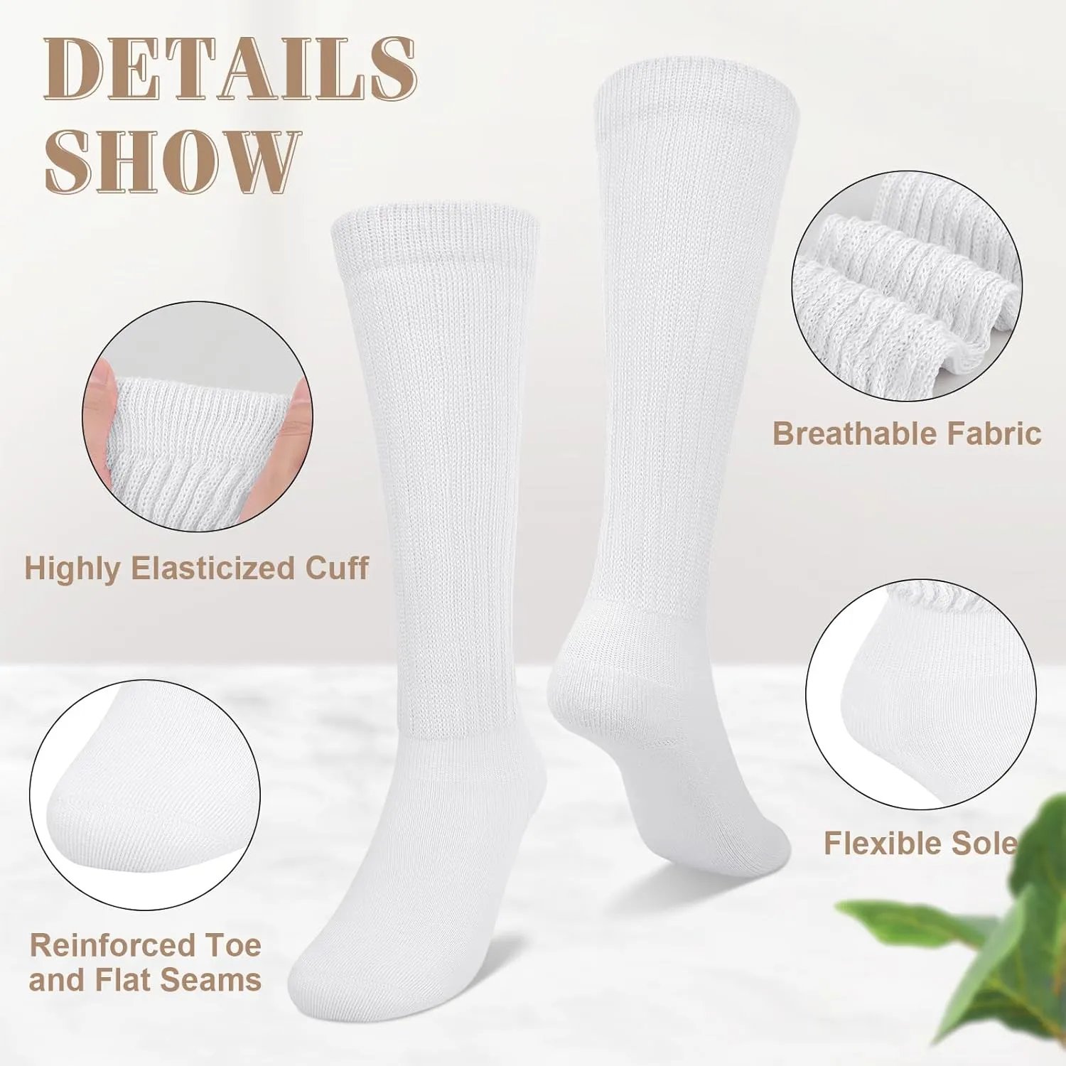 YSense 6 Pairs Slouch Socks Women, Thigh High Long Boot Stockings for Women, Soft Knit Casual Crew Slouchy Socks for Winter