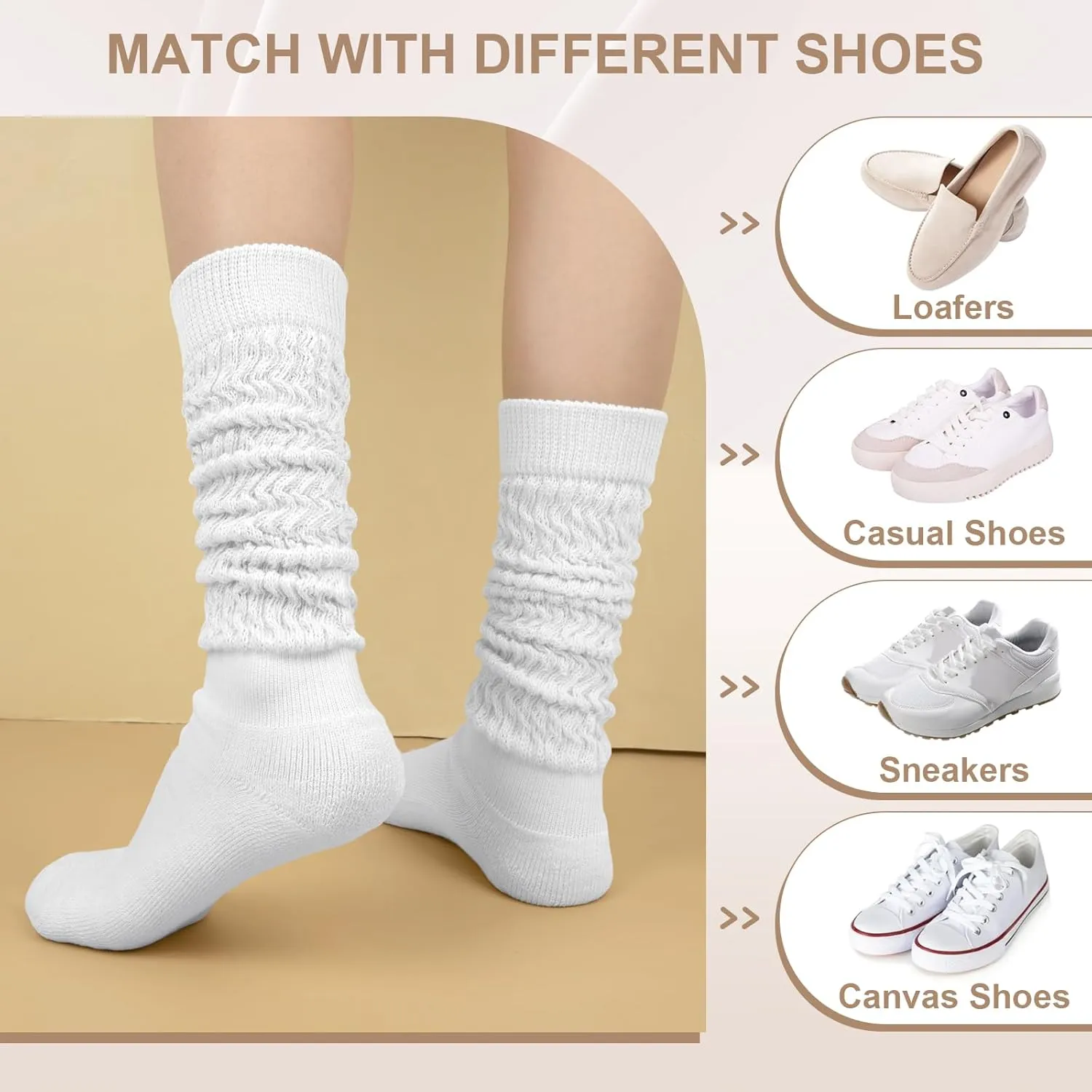 YSense 6 Pairs Slouch Socks Women, Thigh High Long Boot Stockings for Women, Soft Knit Casual Crew Slouchy Socks for Winter