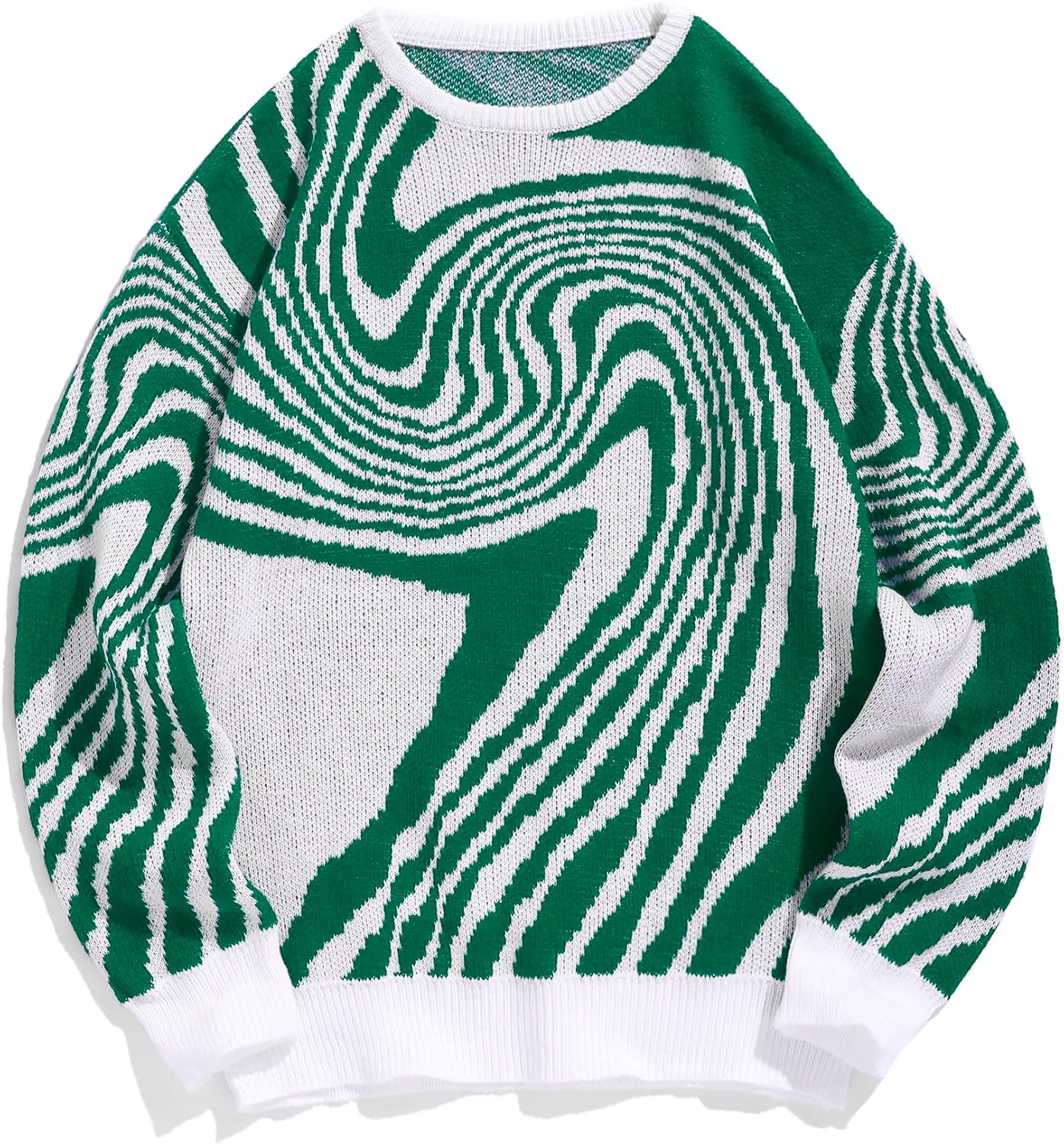 ZAFUL Mens Crewneck Oversized Sweaters Y2K Aesthetic Flame Graphic Knitted Sweater Casual Pullover Long Sleeve Jumpers